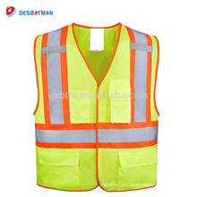 Alta Visibilidad 100% Malla de Poliéster Chaleco de Seguridad para Trabajo Pesado Neón Amarillo Reflectante Trabajo Traffic Waistcoat Bolsillos Múltiples